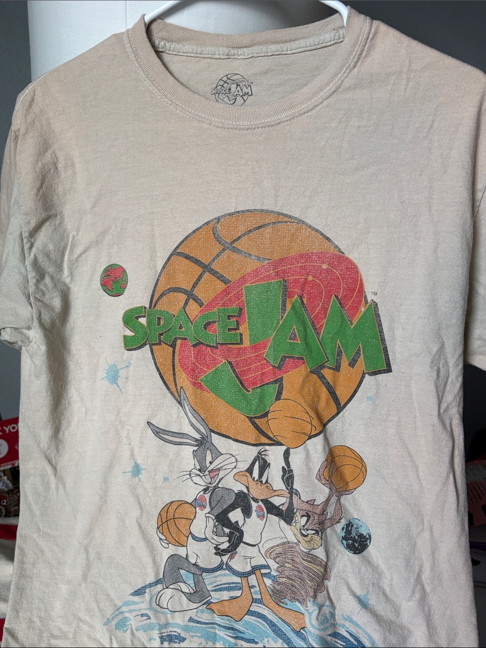 Space Jam Graphic  T‑Shirt  - Cream with Green Logo